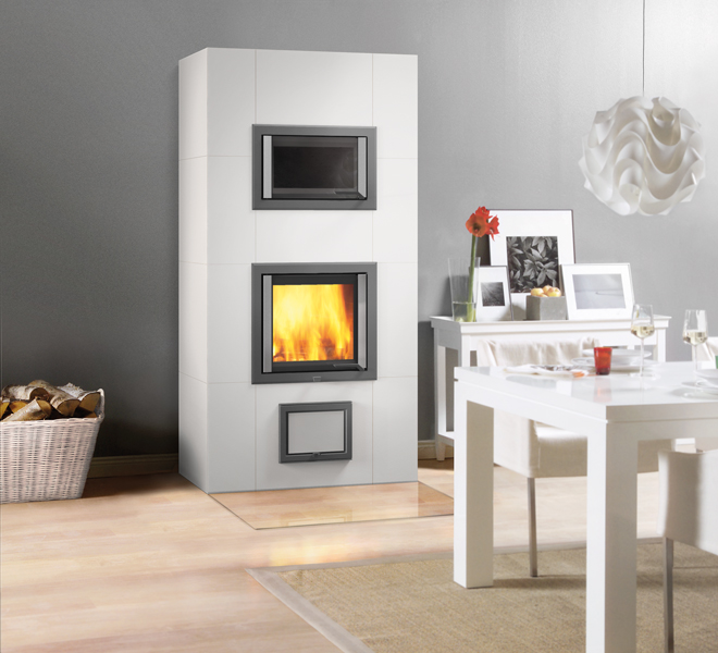Poêle de masse avec four Hestia Solo Ceramic Nieve